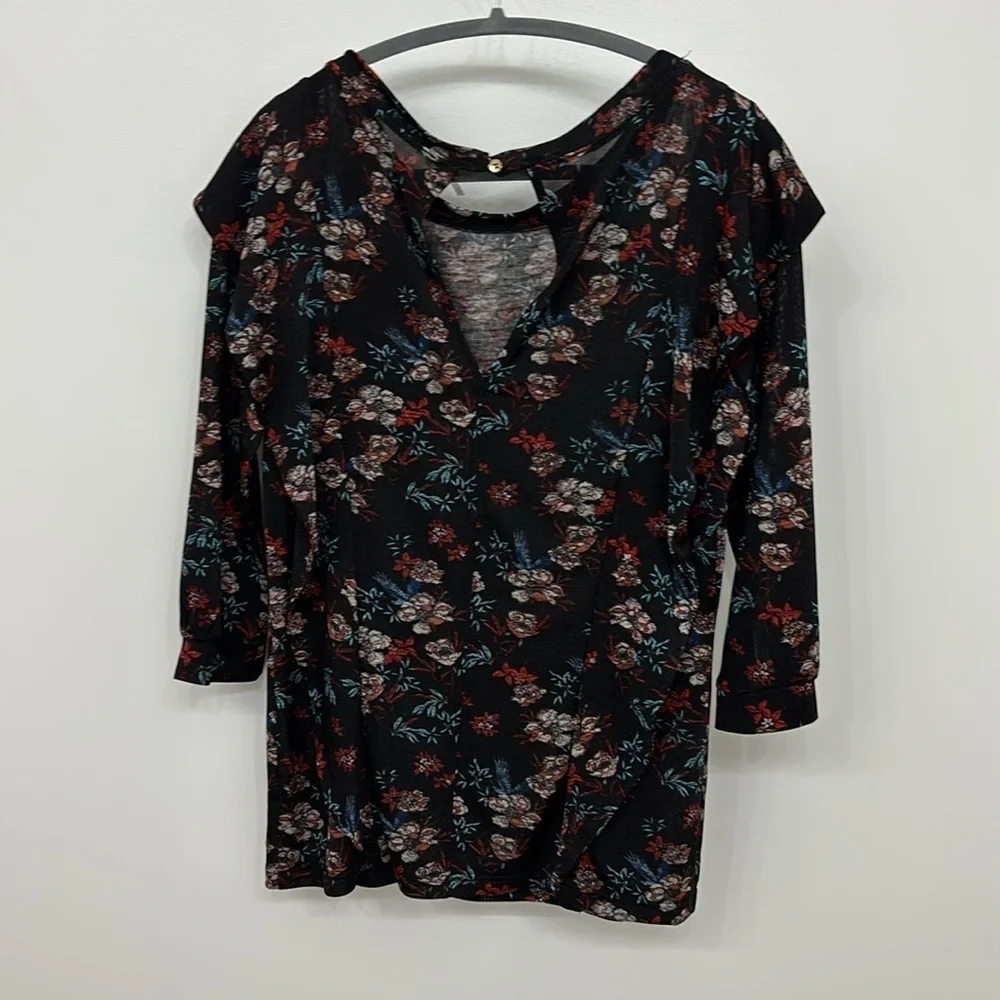 Free People Dock Street Black and Red Floral Top Shirt big florals